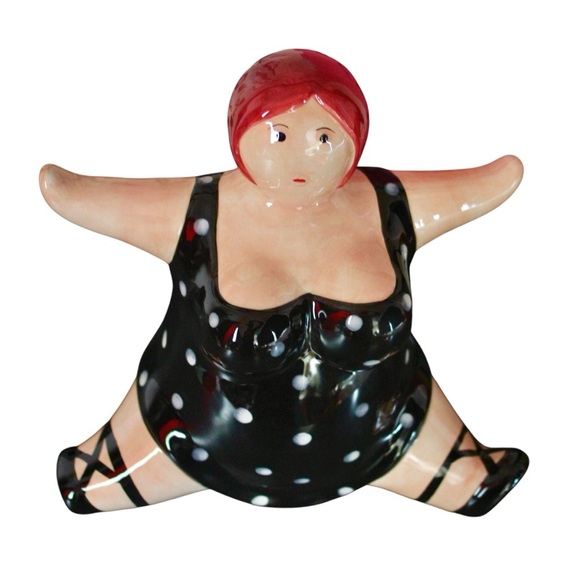 Rare Retro Polka Dot Swimsuit Piggy Bank | Unique Hand-Painted Ceramic Decor - Picture 5 of 15